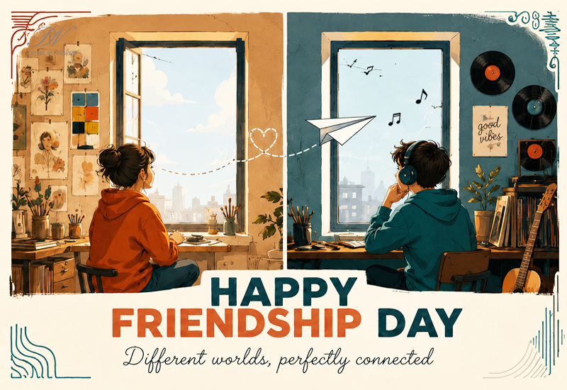 Happy Friendship Day Different Worlds Perfectly Connected Greeting