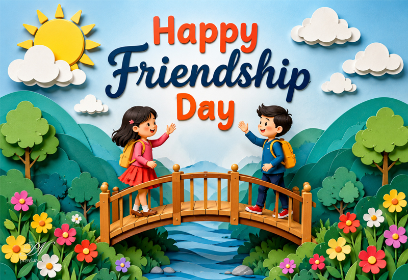Happy Friendship Day Paper Cut Bridge Kids Greeting