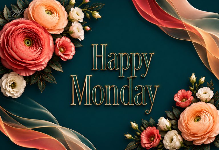 Happy Monday Elegant Floral Teal and Gold Greeting Happy Monday Elegant Floral Teal and Gold Greeting