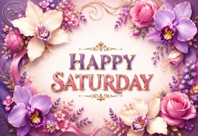 Happy Saturday Orchids Roses Floral Greeting Image Happy Saturday Orchids Roses Floral Greeting Image