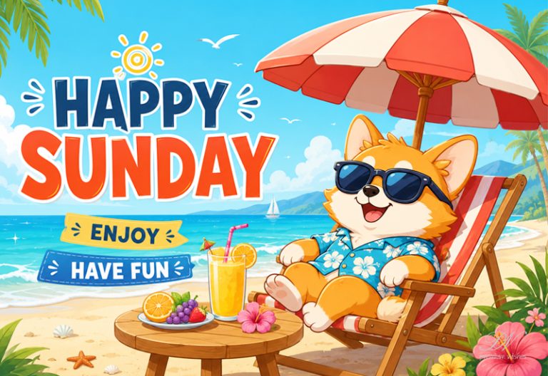 Happy Sunday Beach Corgi Enjoy and Have Fun Greeting Happy Sunday Beach Corgi Enjoy and Have Fun Greeting