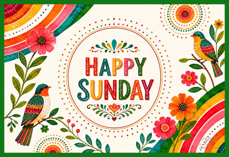 Happy Sunday Colorful Folk Birds Floral Greeting Happy Sunday Colorful Folk Birds Floral Greeting