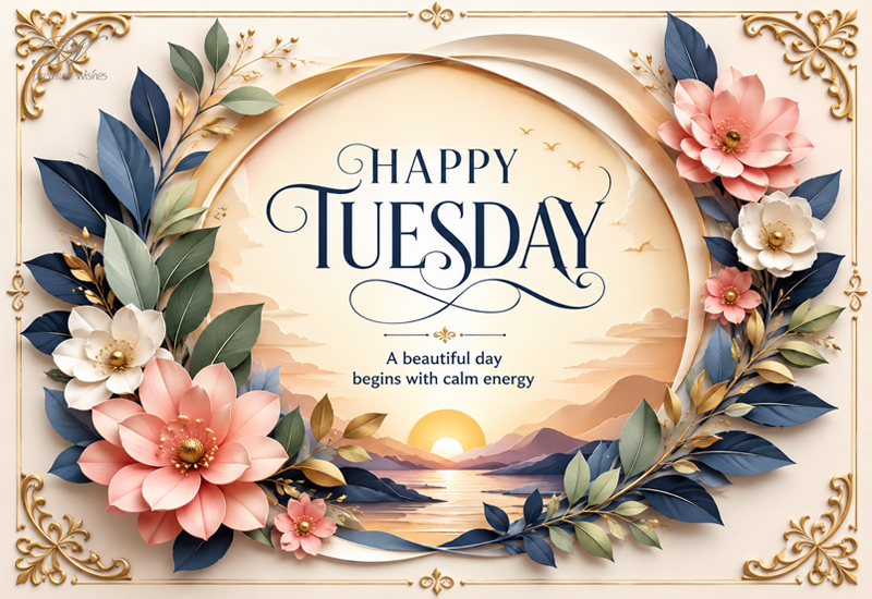 Happy Tuesday Calm Energy Floral Sunrise Greeting