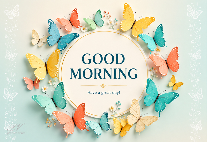 Good Morning Colorful Butterflies Have a Great Day Greeting