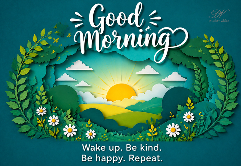 Good Morning Wake Up Be Kind Be Happy Repeat Greeting Good Morning Wake Up Be Kind Be Happy Repeat Greeting