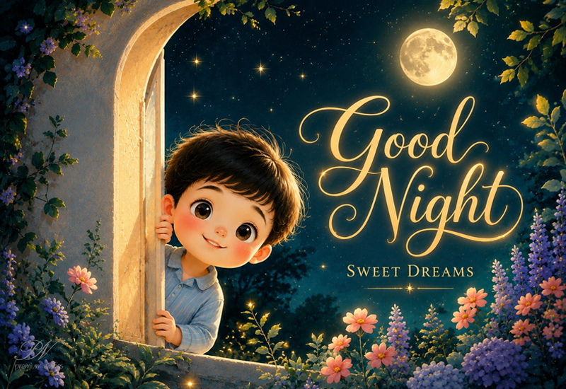 Good Night Sweet Dreams – Cute Boy Moonlight Greeting