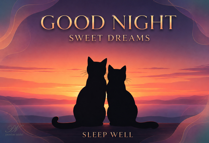 Good Night Sweet Dreams – Sleep Well Cat Silhouette Greeting