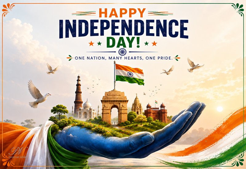 Happy Independence Day One Nation Many Hearts India Palm Greeting Happy Independence Day One Nation Many Hearts India Palm Greeting