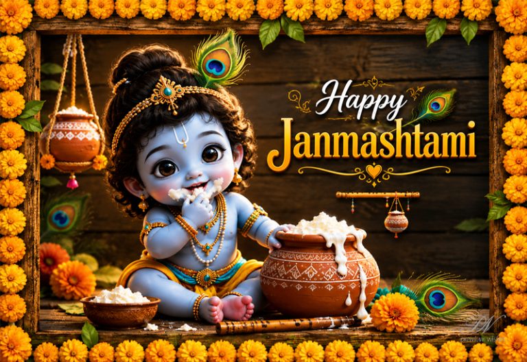 Happy Janmashtami – Adorable Baby Krishna Butter Pot Greeting Happy Janmashtami – Adorable Baby Krishna Butter Pot Greeting