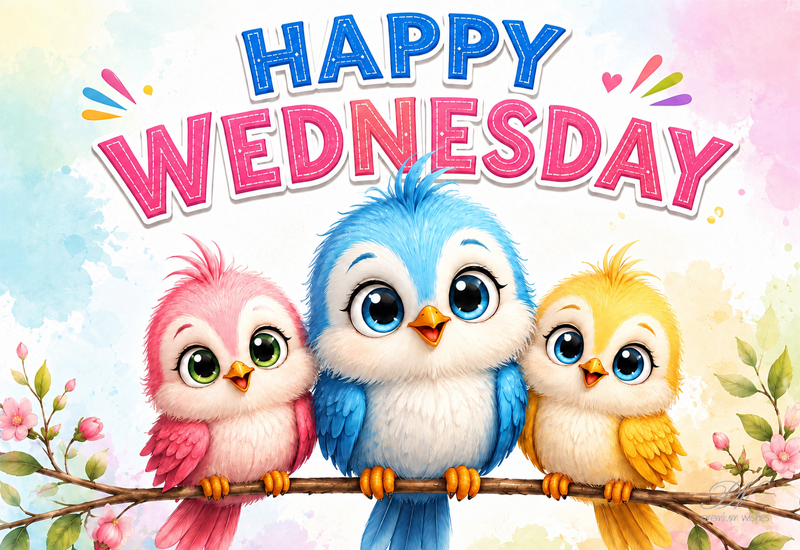 Happy Wednesday – Cute Colorful Birds Greeting Happy Wednesday – Cute Colorful Birds Greeting
