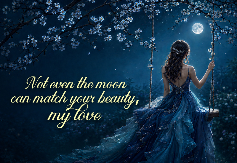Not Even the Moon Can Match Your Beauty, My Love – Romantic Quote Not Even the Moon Can Match Your Beauty, My Love – Romantic Quote