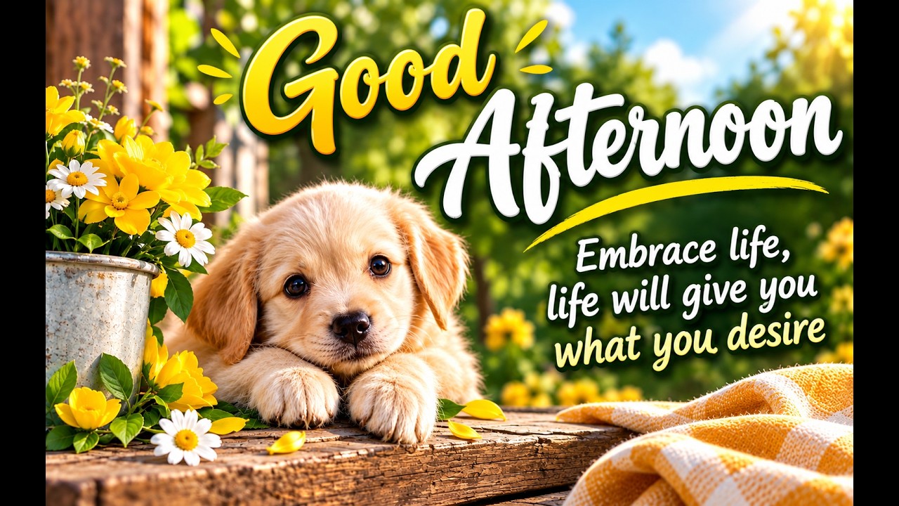 Good Afternoon Wishes with Cute Dogs and Beautiful Flowers Good Afternoon Wishes with Cute Dogs and Beautiful Flowers