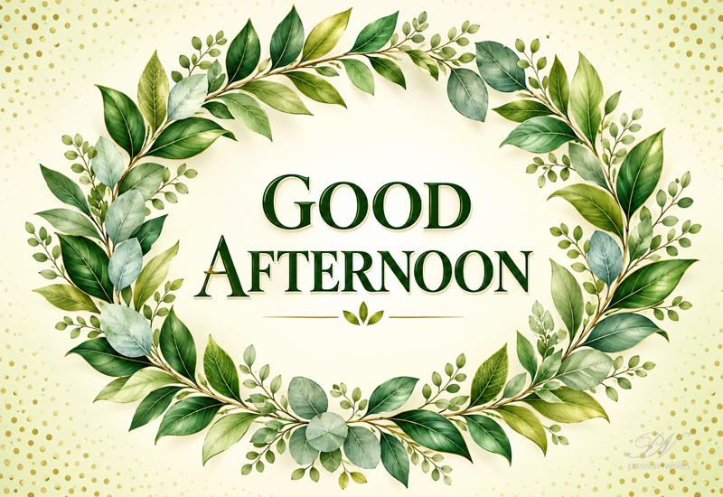 Good Afternoon – Green Leafy Wreath Greeting Good Afternoon – Green Leafy Wreath Greeting