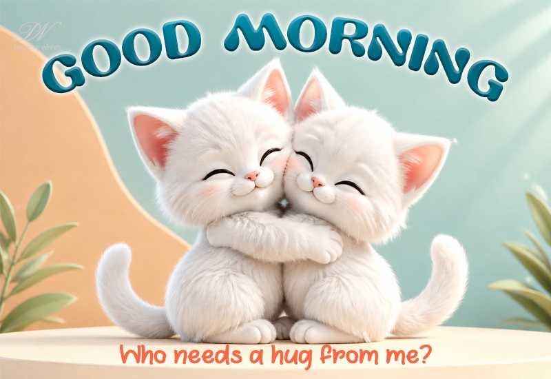 Good Morning – Who Needs a Hug From Me? Cute Kitten Greeting