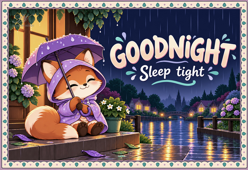 Good Night Cute Fox in the Rain – Sleep Tight Good Night Cute Fox in the Rain – Sleep Tight