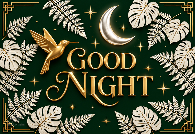 Good Night – Gold Hummingbird and Crescent Moon Greeting Good Night – Gold Hummingbird and Crescent Moon Greeting