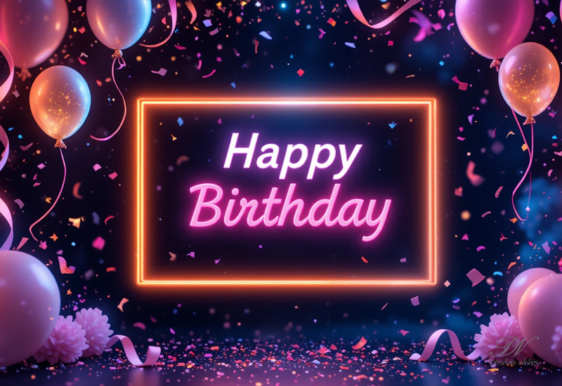 Happy Birthday Neon Balloons Greeting – Birthday Wishes