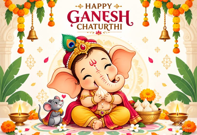 Happy Ganesh Chaturthi – Cute Bappa With Modak and Blessings Happy Ganesh Chaturthi – Cute Bappa With Modak and Blessings