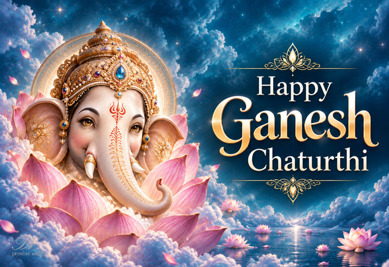 Happy Ganesh Chaturthi – Divine Blessings Among Lotus and Clouds Happy Ganesh Chaturthi – Divine Blessings Among Lotus and Clouds