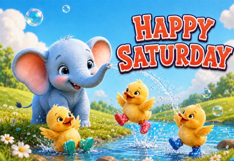 Happy Saturday – Cute Elephant and Ducklings Fun Greeting Happy Saturday – Cute Elephant and Ducklings Fun Greeting