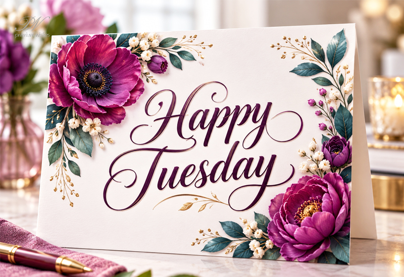 Happy Tuesday – Elegant Purple Floral Greeting Happy Tuesday – Elegant Purple Floral Greeting