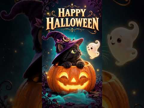 Cute Halloween Kitten Video with a Glowing Pumpkin and Ghost