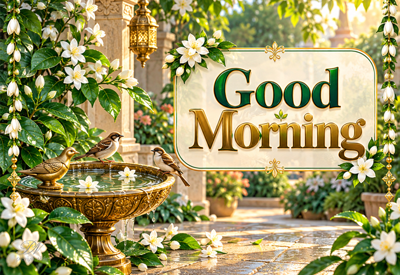 Good Morning Bird Fountain Greeting – Peaceful Morning Wish Good Morning Bird Fountain Greeting – Peaceful Morning Wish