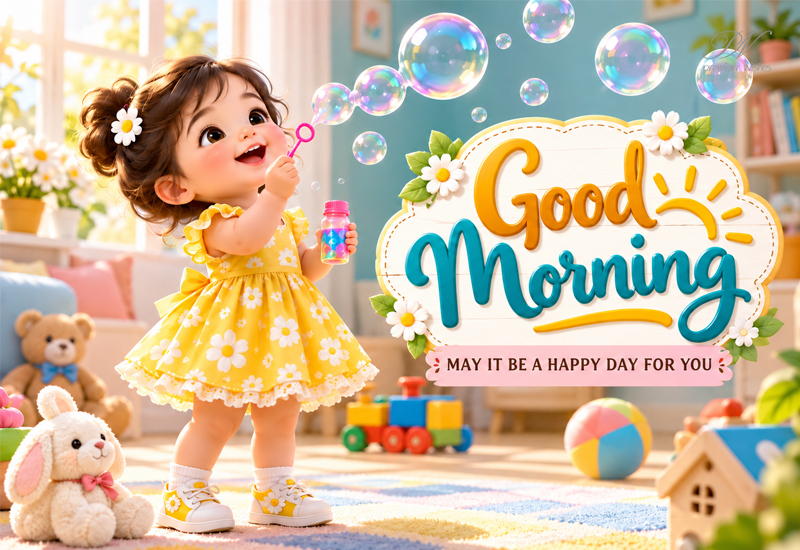 Good Morning Cute Girl Bubble Greeting Good Morning Cute Girl Bubble Greeting