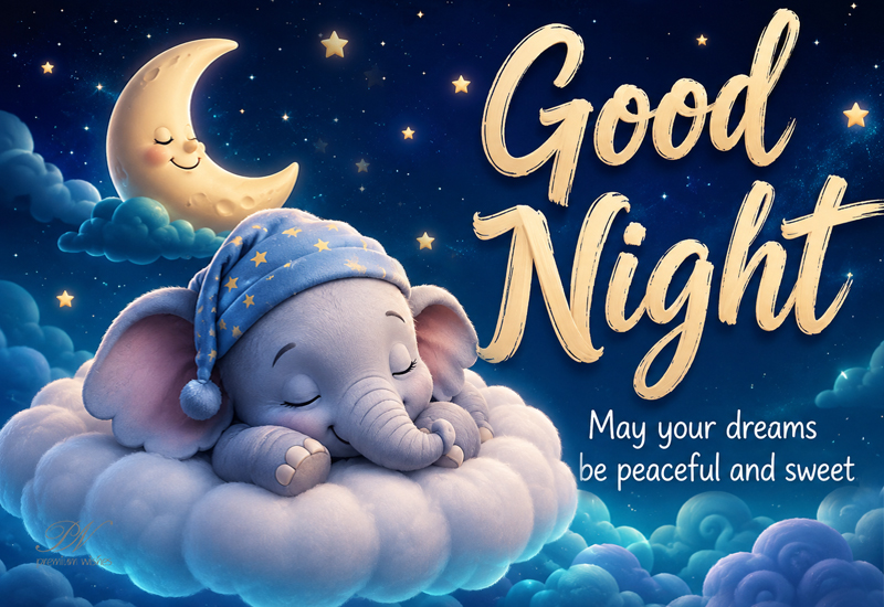 Good Night Sleeping Elephant Moon Greeting Good Night Sleeping Elephant Moon Greeting