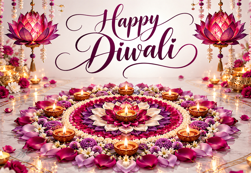 Happy Diwali Lotus Diya Greeting