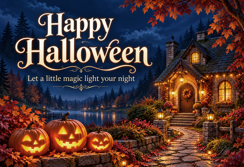 Happy Halloween Cozy Cottage Greeting Happy Halloween Cozy Cottage Greeting