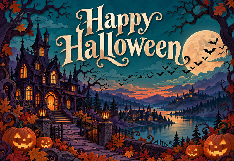Happy Halloween – Haunted Castle and Moonlit Lake Happy Halloween – Haunted Castle and Moonlit Lake