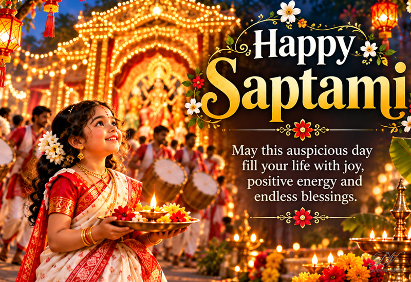 Happy Saptami Wishes with Maa Durga Puja Greeting