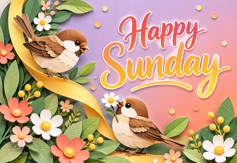 Happy Sunday Wishes – Cheerful Sparrows and Flowers Happy Sunday Wishes – Cheerful Sparrows and Flowers