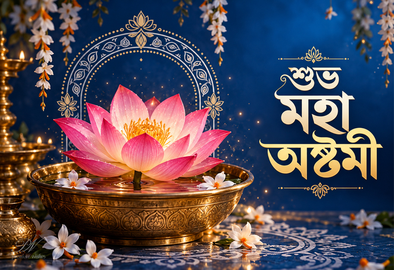 Shubho Maha Ashtami Bengali Lotus Greeting – Maa Durga Blessings Shubho Maha Ashtami Bengali Lotus Greeting – Maa Durga Blessings
